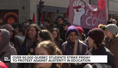 Students protest against education cuts in downtown Montreal