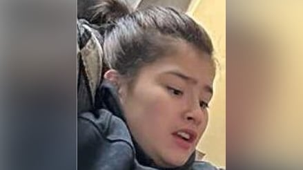 The head and face of a young girl with black hair