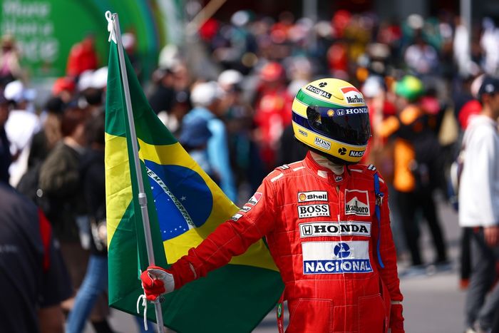 A fan dresses as Ayrton Senna