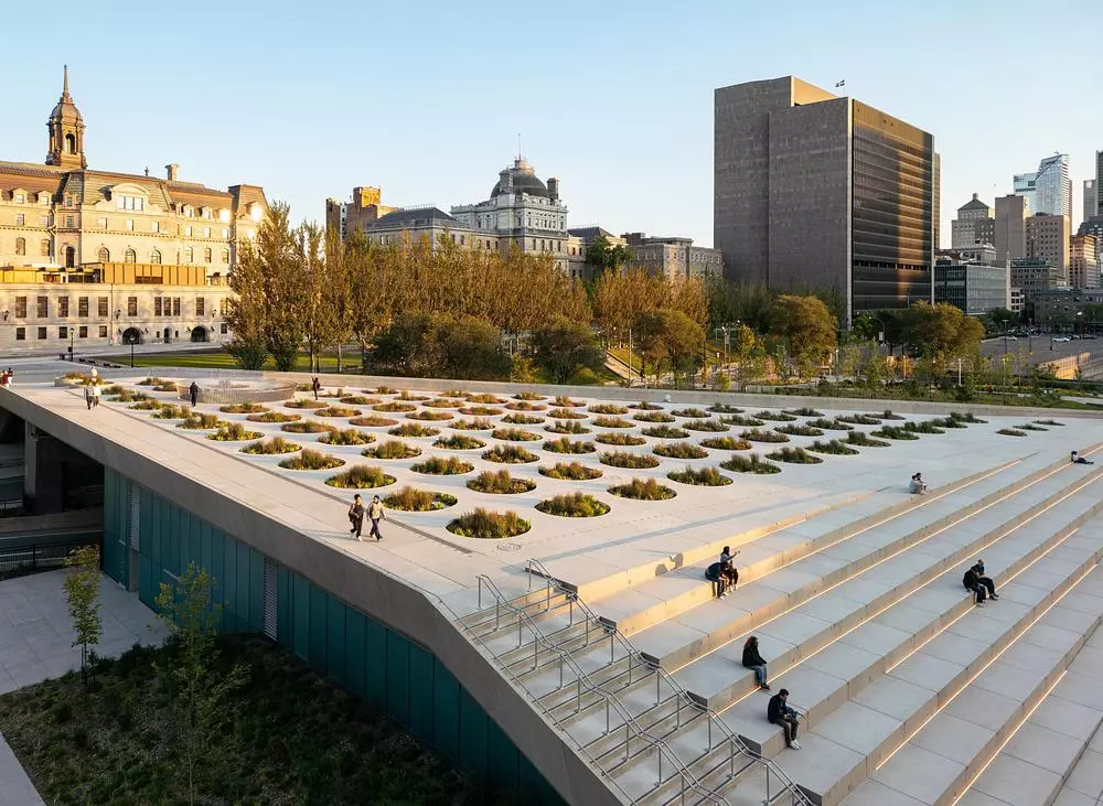 Place des Montréalaises integrates art, landscape, and architecture into a cohesive urban destination