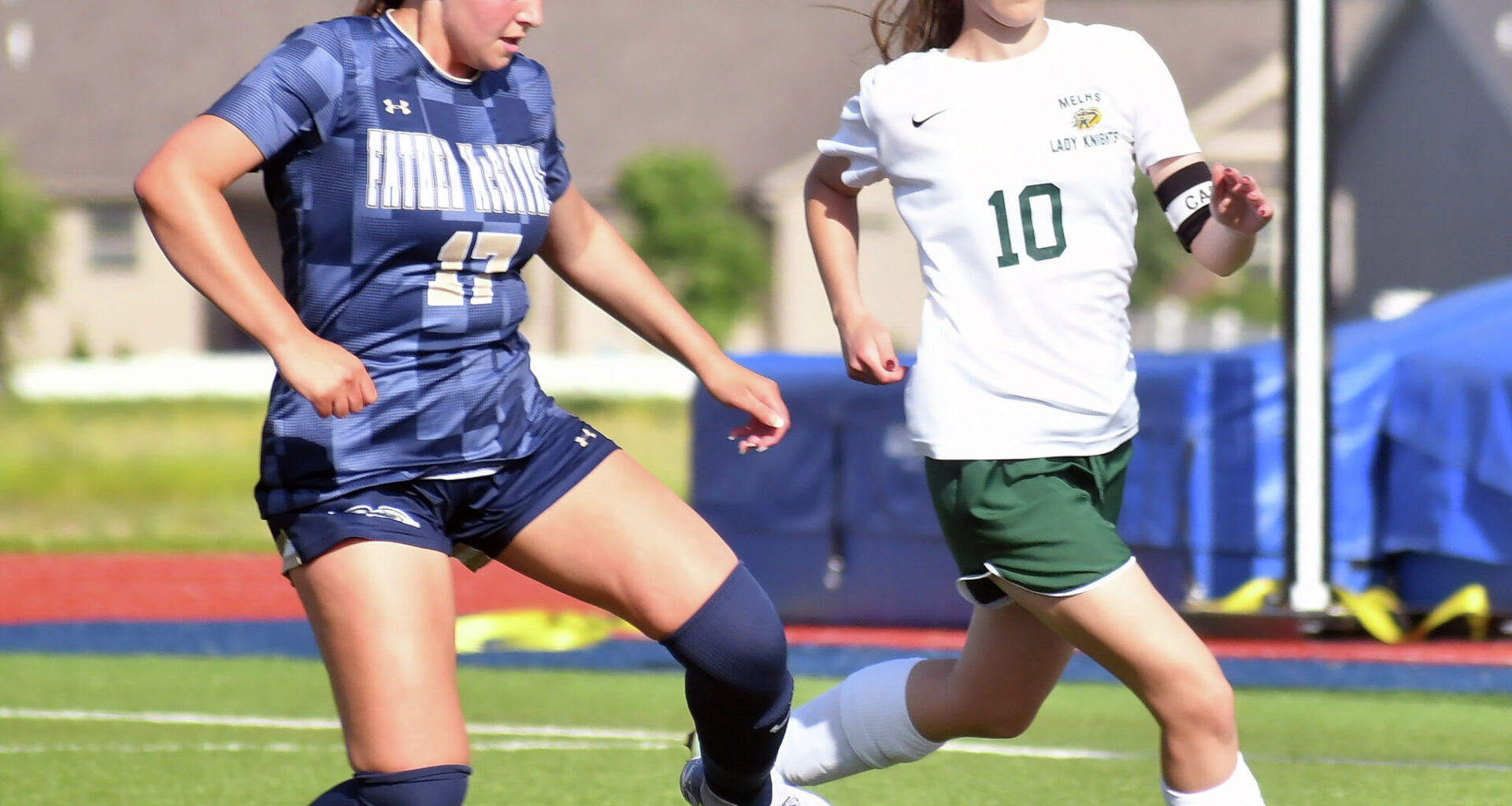 In this file photo, Metro-East Lutheran's Alyssa Bivens, right, defends against Father McGivney in a Class 1A regional semifinal on May 16, 2025, in Glen Carbon.