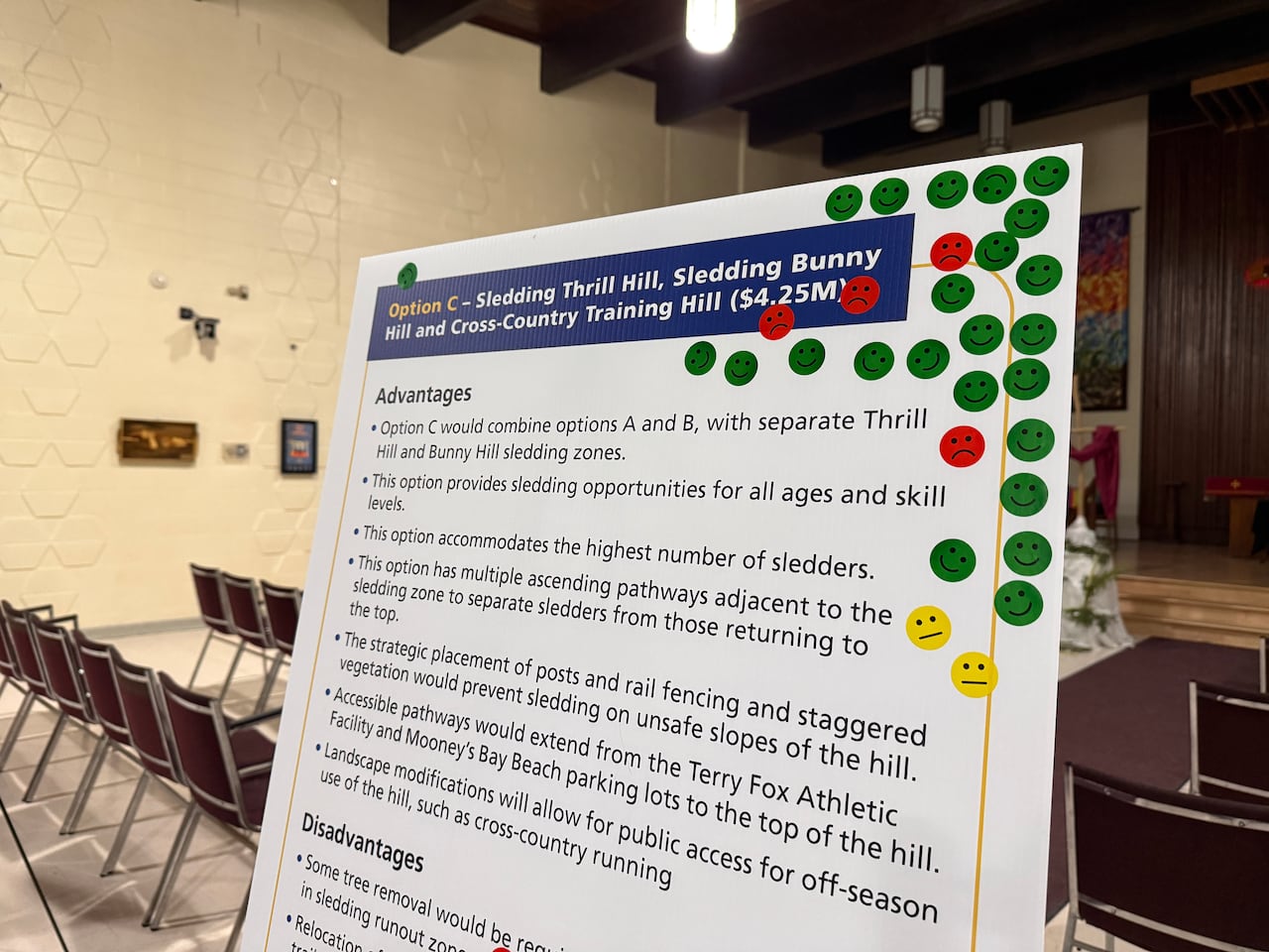 a poster board with many green smiling stickers on it. 
