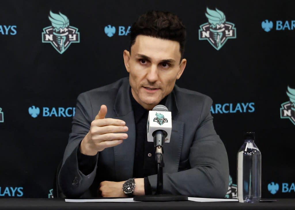 Jonathan Kolb addresses a press conference at the Barclays Center in Brooklyn, New York. JASON SZENES/ NY POST