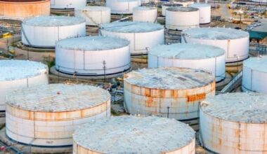 image of numerous oil storage facilities from above