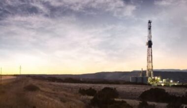 US shale rig at sunset