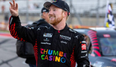 23XI Racing's Tyler Reddick celebrates after winning a NASCAR Cup Series auto race in Aust ...