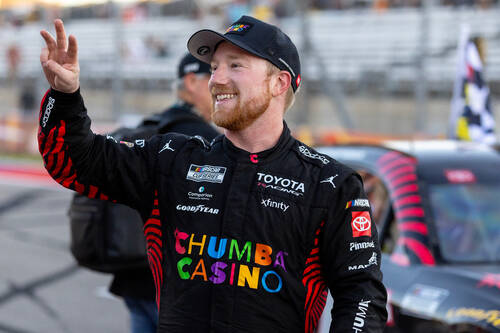 23XI Racing's Tyler Reddick celebrates after winning a NASCAR Cup Series auto race in Aust ...