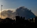 Plumes of smoke rise over the skyline on March 3, 2026 in Tehran, Iran. 