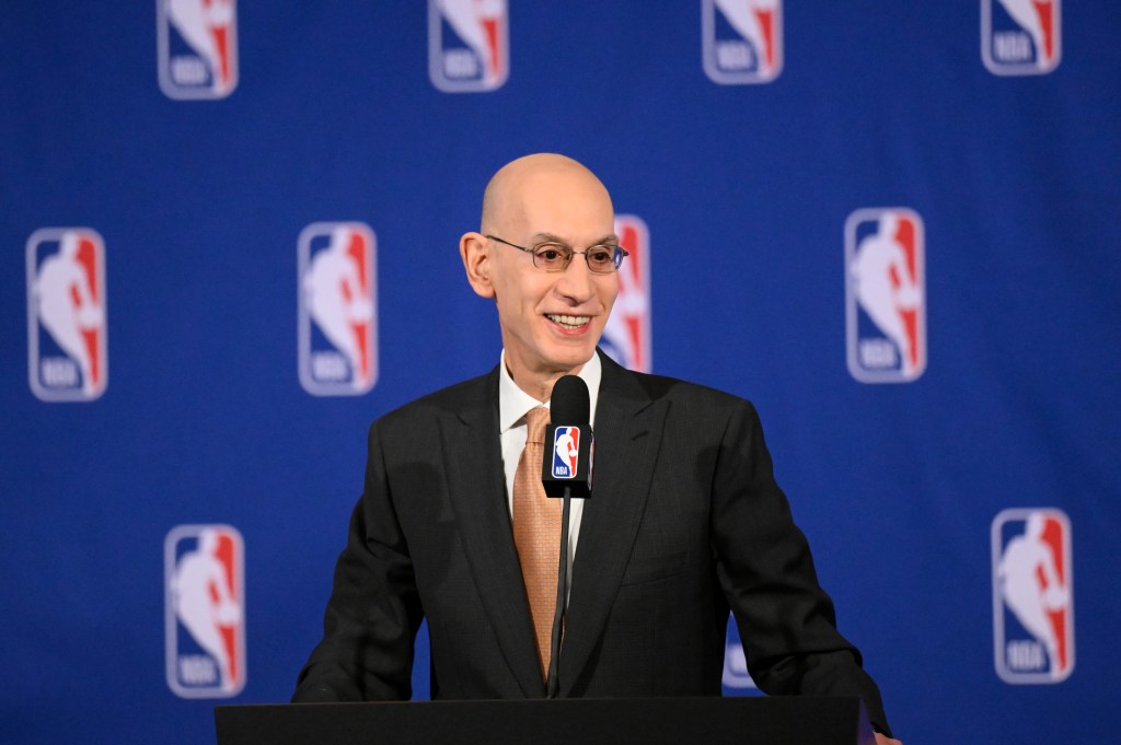  NBA Commissioner Adam Silver addresses the media following the Board of Governors meetings on March 25, 2026.