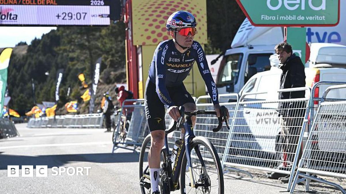 Tom Pidcock crosses the line after Friday's fifth stage