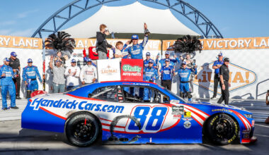 Credit: #88: Kyle Larson, JR Motorsports, Hendrick Cars.com Chevrolet Camaro arrives in VL with sons Owen and Cooper