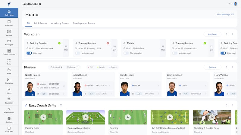 EasyCoach's management software centralizes coaching, analytics and operations data into one dashboard.