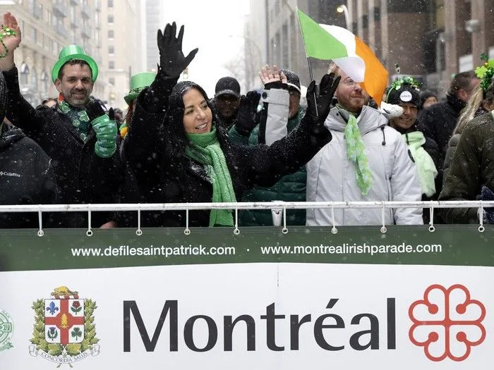  Mayor Soraya Martinez Ferrada waves to the crowd during the St. Patrick’s Parade in Montreal on Sunday, March 22, 2026.
