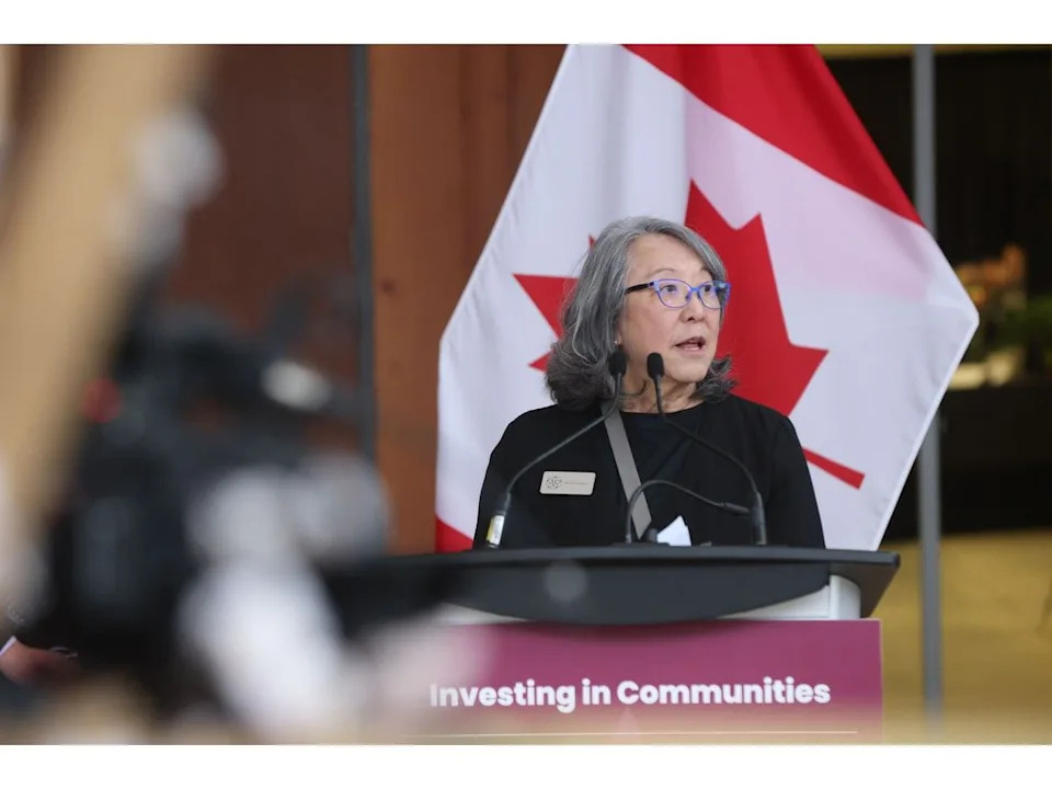  Maureen Coleman, past president of the Calgary Japanese Community Association and co-chair for its Legacy Building Project, speaks at a press conference announcing funding for the project on Saturday.