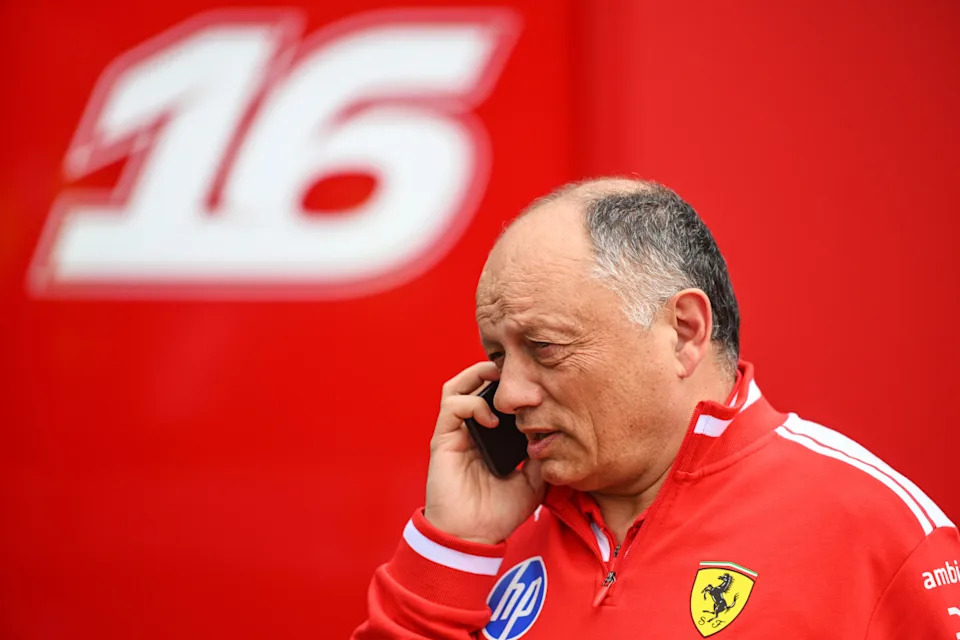 Scuderia Ferrari Team Principal, Frederic Vasseur, on the phone during previews of the 2026 F1 Australian Grand Prix. Rudy Carezzevoli&sol;Getty Images