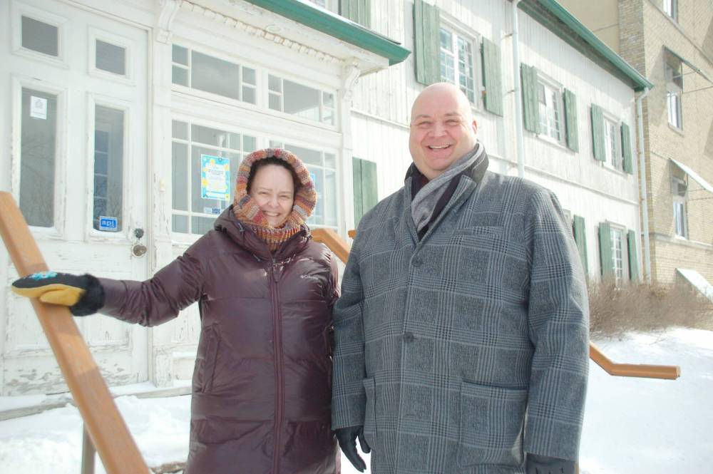 Photo by John Kendle
St. Boniface Museum’s executive director Cindy Desrochers (left) and Les Amis du/Friends of Musée de Saint-Boniface Museum’s board chair Nick Douklias are pictured outside the landmark building recently. The committee recently launched the final phase of its capital campaign to complete the renewal of the former Grey Nuns convent, which houses the museum.