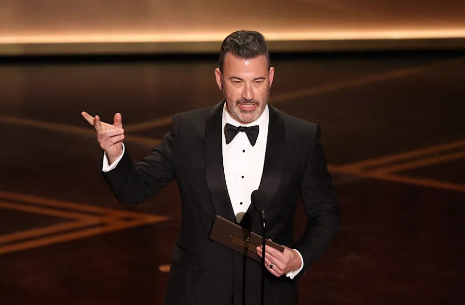 US television host Jimmy Kimmel presents the award for Best Documentary Short Film onstage during the 98th Annual Academy Awards at the Dolby Theatre in Hollywood, California on March 15, 2026. (Photo by Patrick T. Fallon / AFP via Getty Images)