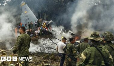 Colombian Air Force plane crashes with scores of soldiers on board - BBC