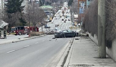 UPDATE: Power restored after vehicle collision takes out power pole in Kamloops