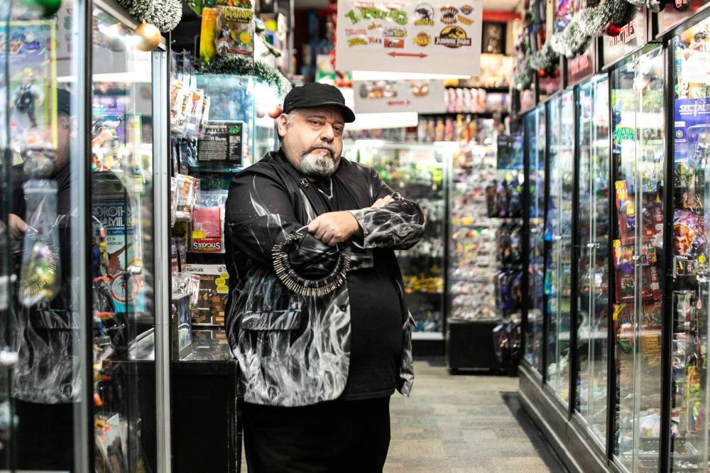 MIKAELA MACKENZIE / FREE PRESS files
‘Cameras are nice, but it just watches the person steal,’ says Michael Paille, owner of Cobra Collectibles and executive director of the Sargent Business Community group.