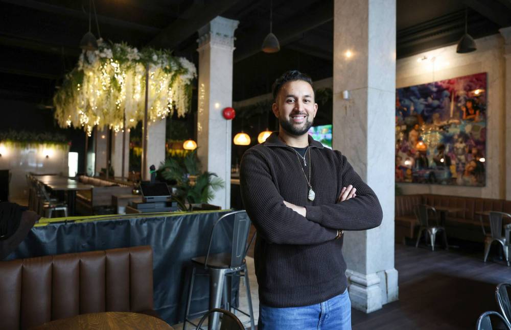 Ruth Bonneville / Free Press
Nikola Maharajh in his recently renovated restaurant at 456 Main St. Eight months after being damaged by fire, Commonwealth Kitchen and Bar will have its grand opening April 8.
