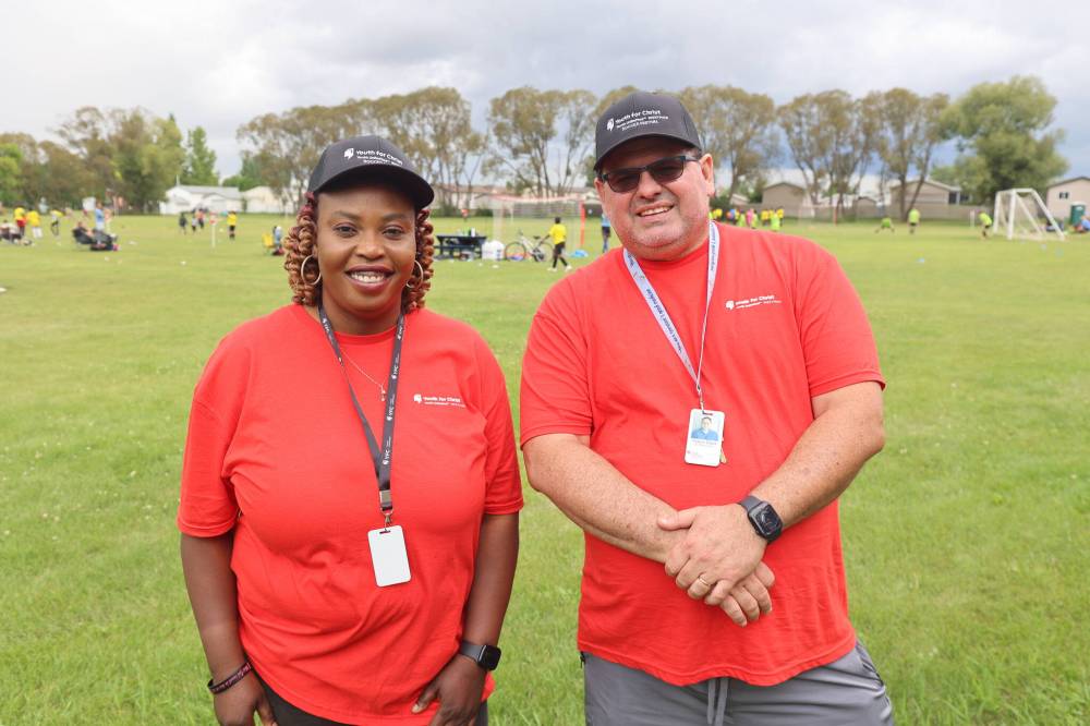 Youth for Christ’s Family Fun Soccer Festival co-ordinators Bukky Emmanuel (left) and Travia Sass pose for a picture during last year’s festival. (Abiola Odutola/The Brandon Sun files)