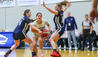 M.E.I. Eagles (in white) played Charles Best Blue Devils at Langley Events Centre on Thursday, Feb. 26, 2026. Abbotsford&rsquo;s Eagles won 73-66. (Contributed/Vancouver Sports Pictures)