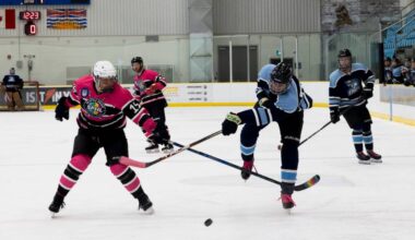 The Cutting Edges face off against the Seattle Pride Hockey Association during the NHL Unites Pride Cup at North Surrey Sport & Ice Complex on Saturday, Feb. 28, 2026. (Anna Burns/ Surrey Now-Leader)