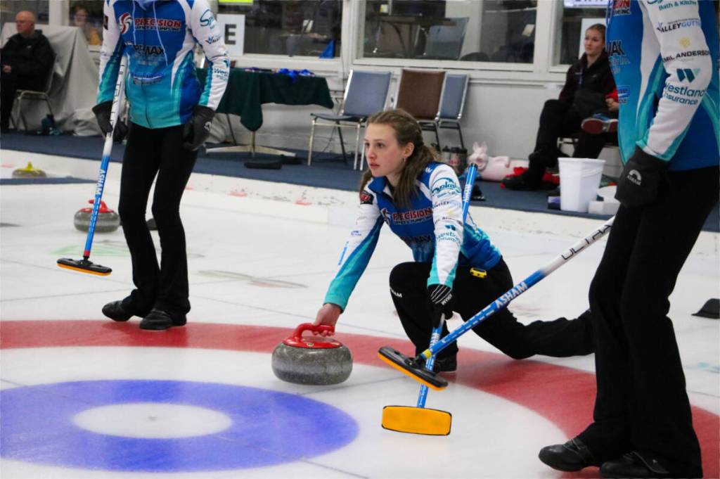 Zone 6 Vancouver Island-Central Coast captured the gold medal in an exciting 7-5 victory over Zone 3 Fraser Valley (above) in the women&rsquo;s curling final. (Jim Bailey/Trail Times)