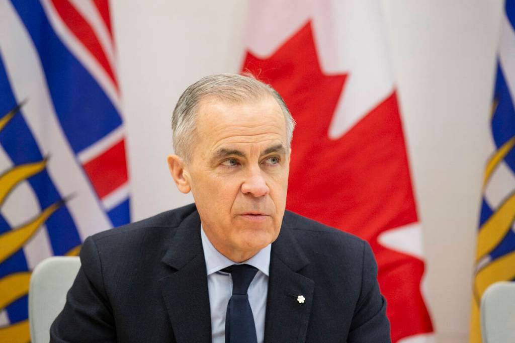 Prime Minister Mark Carney met with senior law enforcement leaders of the B.C. extortion task force in Surrey on Thursday, Feb. 19, 2026. (Anna Burns/ Surrey Now-Leader)