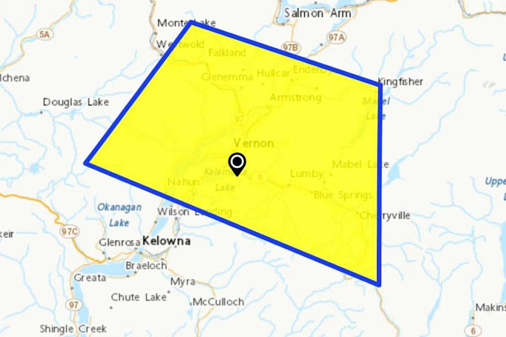 An air quality warning has been issued for Vernon and the surrounding area on Wednesday, Mar. 4. (Environment Canada map)