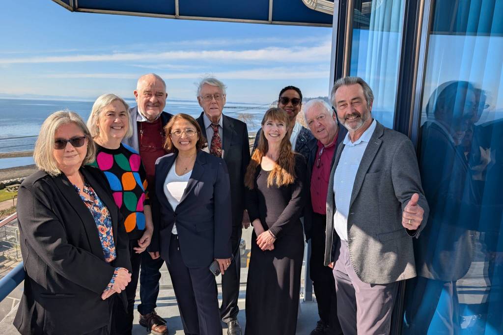 Global Certification Commission Containment Working Group chair Arlene King joined other group members and White Rock Rotary members at Ocean Promenade Hotel; (left to right) Alison Mwale, Harrie Van der Avort, Liliane Boualam, James Blaines, Kristina Eng, Ingred Abbot-Permell, Darryl Walker and Winston Conyers. (Contributed to Peace Arch News)