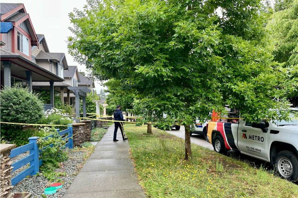 An IIO investigation has found lethal force was justified in the shooting death of a Clayton Height man in July of 2025. The house is pictured on July 9, 2025, two days after the incident. (Photo: Tricia Leslie /Black Press Media)