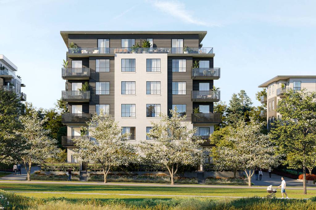 Sketch of a Queens condo development building under construction on King George Boulevard in Newton. (project website photo)