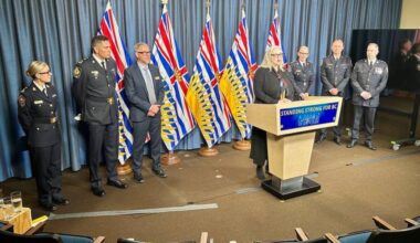 Public Safety Minister Nina Krieger announces the creation of new local police academies in Victoria on Friday, March 6, 2025. (Mark Page/Black Press Media)