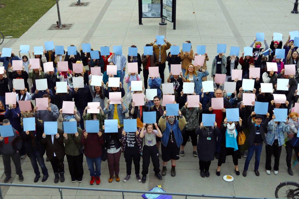 A Trans Flag Flashmob on Trans Day of Visibility on March 31, 2023. (Submitted)