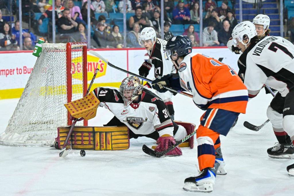 Poor puck management was blamed for the Vancouver Giants 6-2 loss to Kamloops Blazers Saturday. (Brian Johnson/Special to Langley Advance Times)