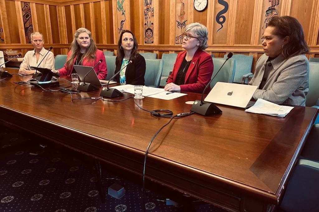 Health Minister Josie Osborne, speaking, leads a roundtable discussion about women&rsquo;s health on Monday, March 9, 2026. (Mark Page/Black Press Media)