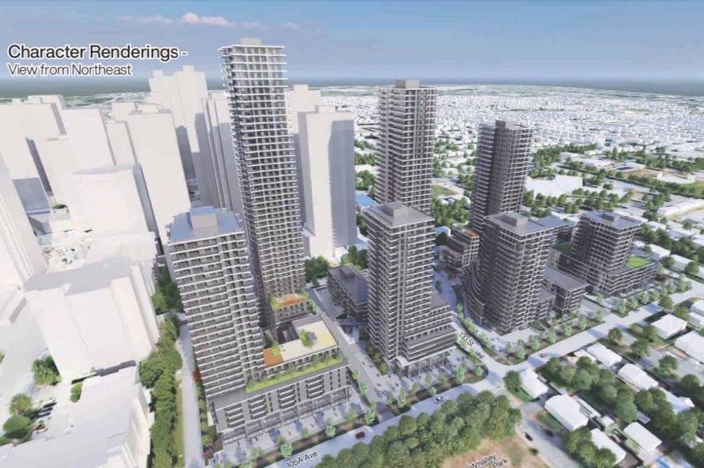 Artist&rsquo;s rendering of massive high-rise development project for downtown Surrey. (Image surrey.ca)