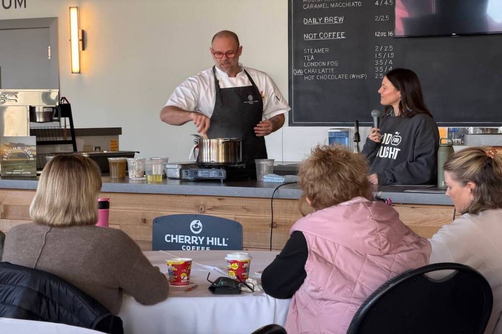 Chef Jeremy Luypen and Nutritionist Megan Pope leading Nourish and Thrive in West Kelowna on March 9, 2026. (Brittany Webster/Black Press)