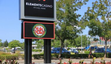 The sign outside Elements Casino Surrey is seen in this image. Great Canadian Entertainment has agreed to sell the casino to Se-mi-ah-mu Development Corporation. (Photo: Malin Jordan /Cloverdale Reporter)