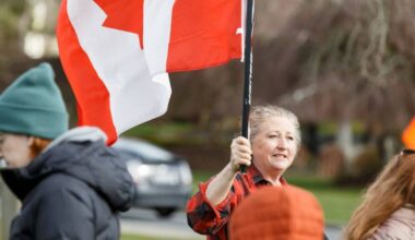 Langley resident Haidee Landry at a March 2025 Peace, Love and a Handshake event at Peace Arch Park. (Anna Burns/Surrey Now-Leader files)
