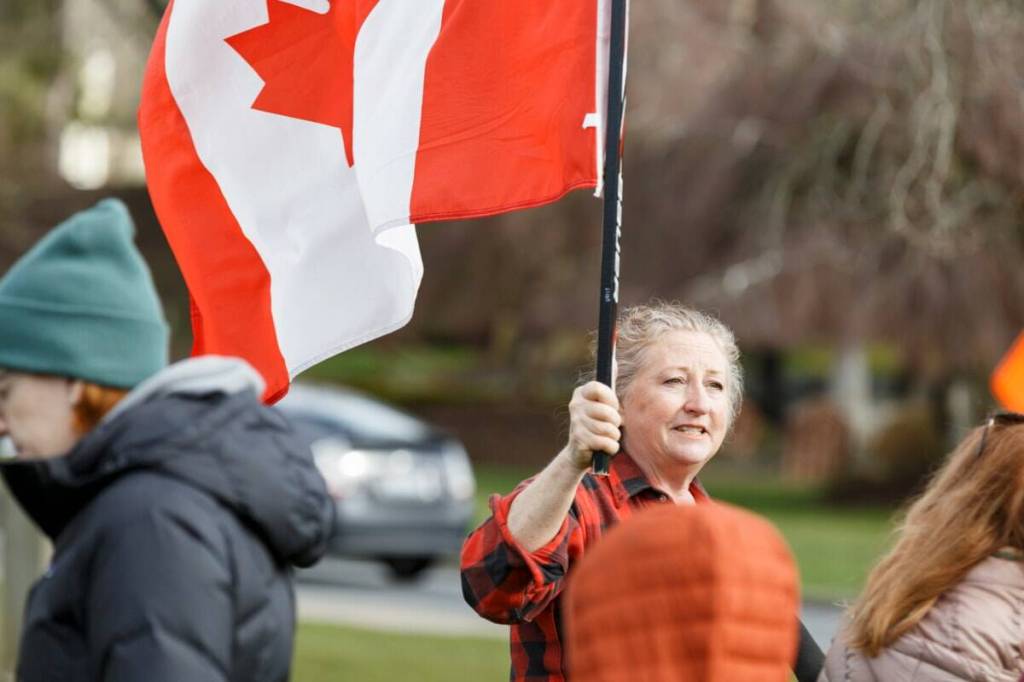Langley resident Haidee Landry at a March 2025 Peace, Love and a Handshake event at Peace Arch Park. (Anna Burns/Surrey Now-Leader files)