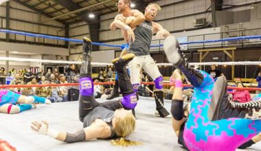 Competitors from an All Star Wrestling show in the Longhorn Saloon do battle at the 134th Cloverdale Country Fair. The City of Surrey recently granted the rodeo association a 5-year lease agreement, solidifying the rodeo and fair for the next five years. (Photo: Jason Sveinson/Cloverdale Reporter)