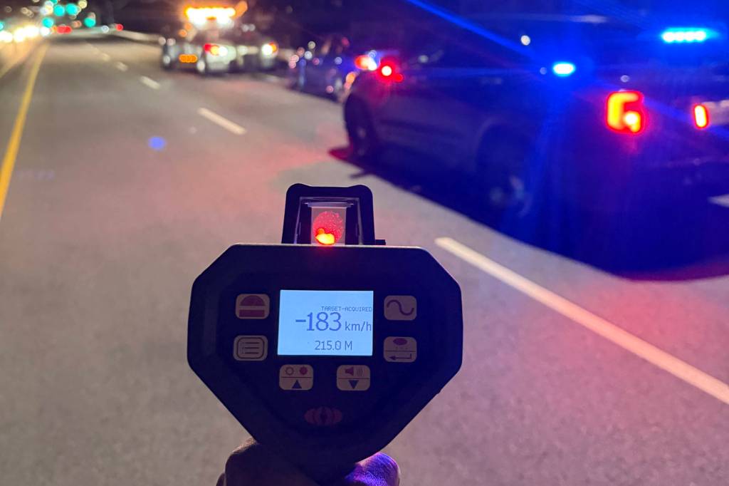 Surrey Police Service is reminding drivers to slow down after 25 people were charged with excessive speeding in just a four-day period. (SPS photo/Contributed to Peace Arch News)