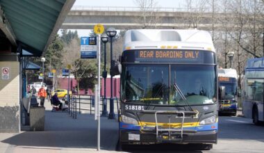 A TransLink bus at Surrey Central Station in 2020. (Lauren Collins/Black Press Media files)