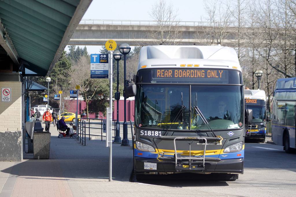 A TransLink bus at Surrey Central Station in 2020. (Lauren Collins/Black Press Media files)
