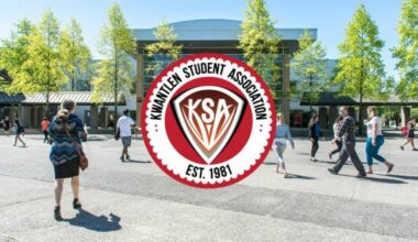The Kwantlen Student Association, which is funded by KPU student fees, is a non-profit under the Society Act and is independent of KPU, although university students are automatic members of KSA. (Campus: KPU/ flickr. Crest: kusa.ca)