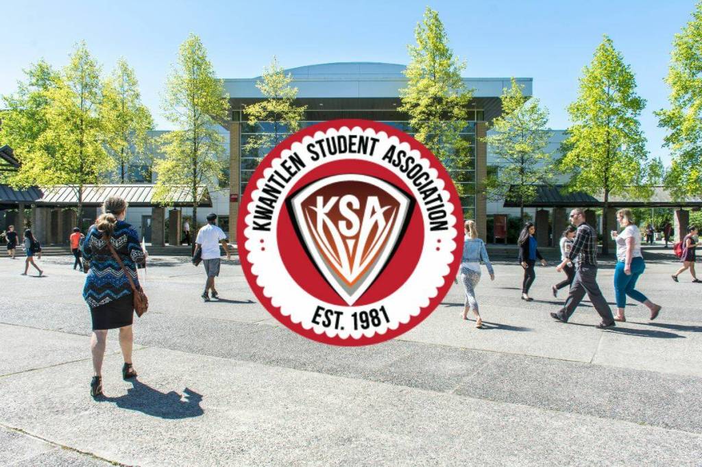 The Kwantlen Student Association, which is funded by KPU student fees, is a non-profit under the Society Act and is independent of KPU, although university students are automatic members of KSA. (Campus: KPU/ flickr. Crest: kusa.ca)
