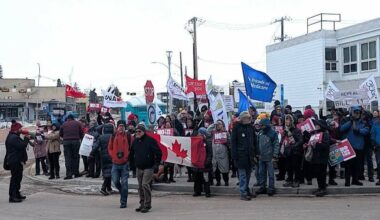 Albertans rallied outside Liberal MP&rsquo;s offices in Edmonton and Calgary during a National Day of Action on March 16, 2026 to protest two-tier health care. (Photo from Friends of Medicare on Facebook)